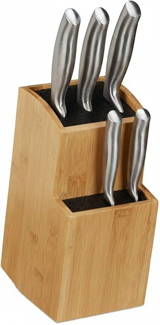 Relaxdays Messerblock aus Bambus in Natur mit zweistufigem Borstenfach, B/T/H: 25,5 x 11,5 x 18 cm - Bild 1