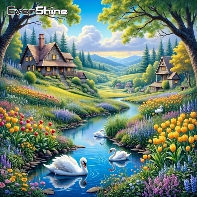 EverShine DIY Fluss-Diamant-Mosaik Landschaftsbild als Strass-Diamantmalerei in Multicolour für den Tisch - Bild 1