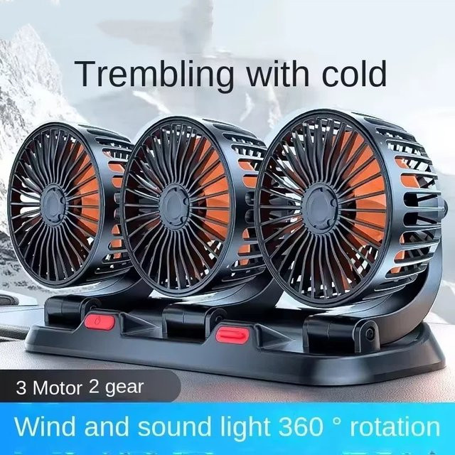 Lenovo Mini Autoventilator in Schwarz mit 360 Grad Verstellbarkeit und 3 Köpfen, elektrischer USB/12V/24V Ventilator mit 2 Geschwindigkeiten für Auto, Schreibtisch und Zuhause - Bild 1