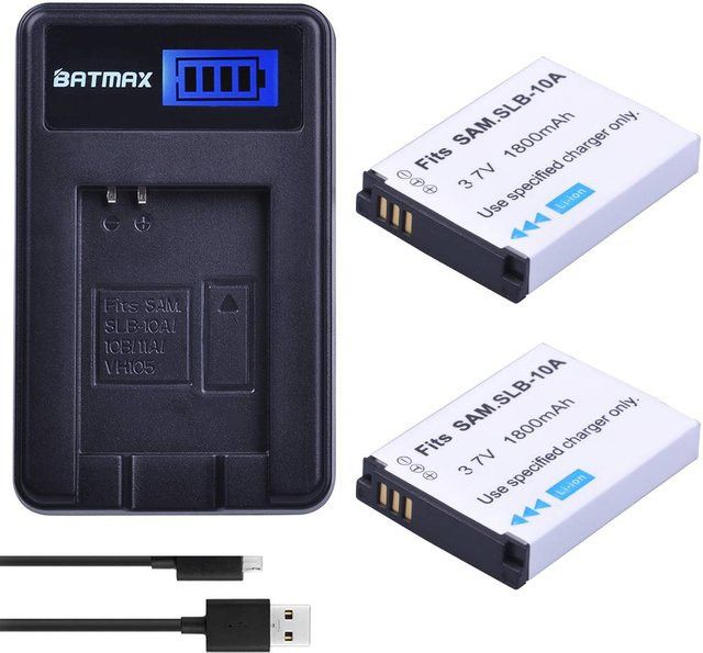 Batmax SLB-10A Akku mit LCD USB-Ladegerät in Schwarz für Samsung P800 P1000 PL50 PL51 PL55 SL420 SL502 SL620 SL720 SL820 WB700 - Bild 1
