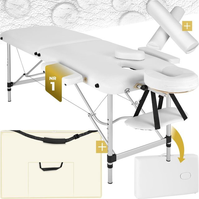 tectake 2 Zonen Massageliege-Set mit Aluminiumgestell in Weiß, B/T/H: 210 x 95 x 89 cm - Bild 1