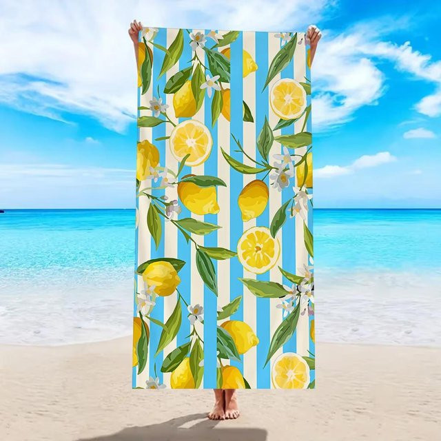 JMG Household Supplies Strandtuch mit Zitrus-Zitronen-Print, Mikrofaser, blau, B/H: 70 x 140 cm - Bild 1