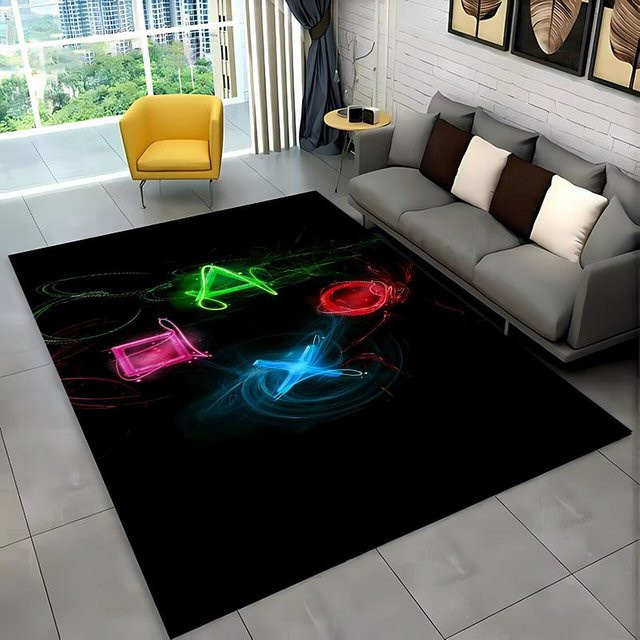 HGHT Cartoon Gamer Spiel Gamepad Bereichsteppich in Grau, rutschfeste und waschbare Bodenmatte für Kinderzimmer, Wohnzimmer oder Küche, B/T: 60 x 40 cm - Bild 1