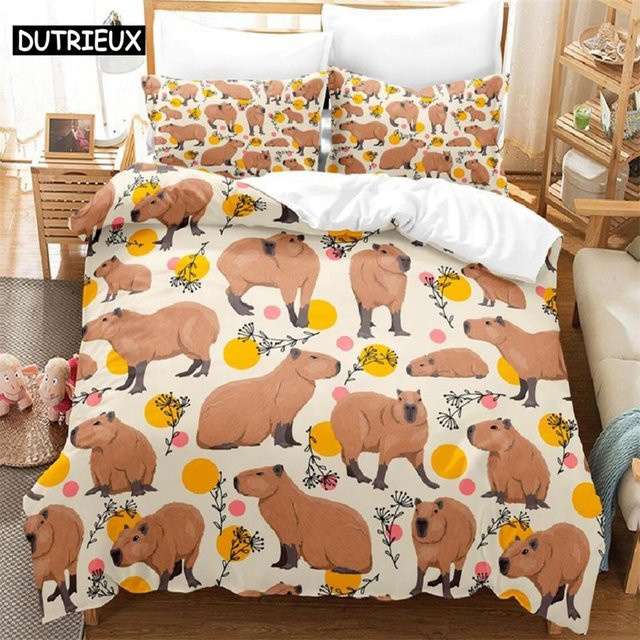 Kawaii Capybara Bettwäsche-Set mit 3D-Tierprint aus Mikrofaser, B/H: 180 x 210 cm - Bild 1