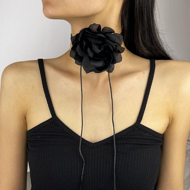 Halskette Satin-Rosen, schwarz, Damen, 10 cm - Bild 1