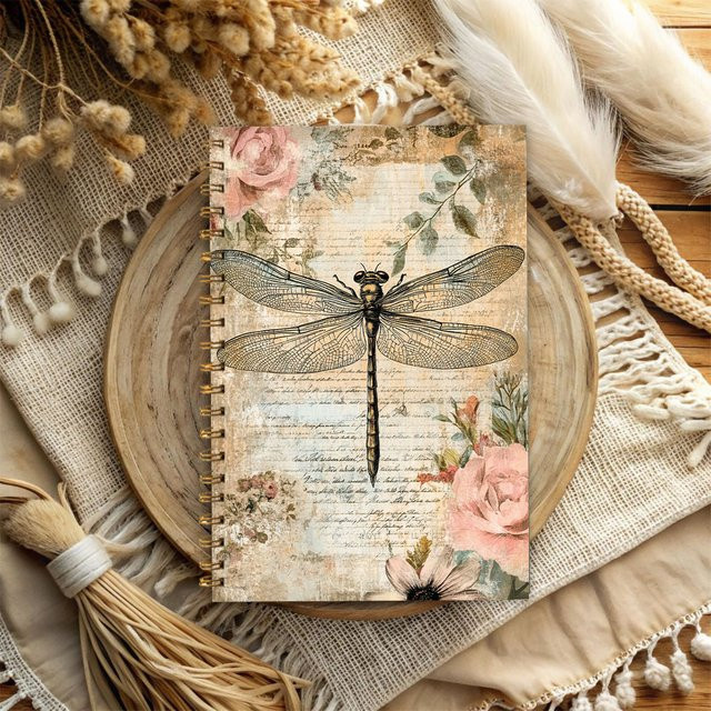 Vintage Dragonfly Notizbuch mit linierten Seiten in Multicolour für Damen und Herren - Bild 1