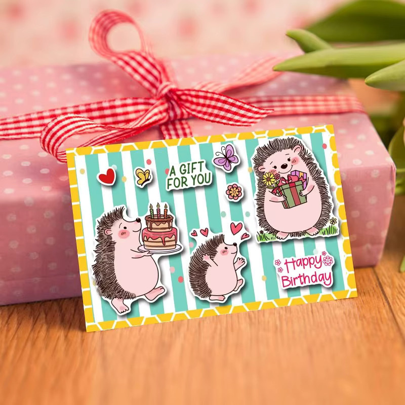 Transparenter Silikonstempel mit Igel-Motiv und Alles Gute zum Geburtstag Schriftzug für Karten, 21,1 x 14 cm - Bild 3