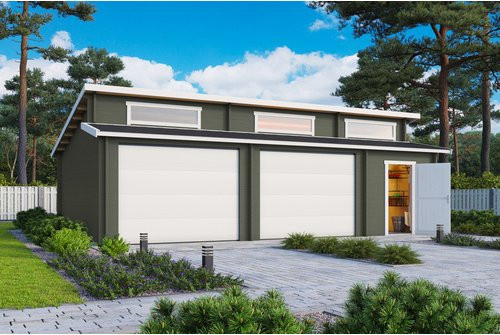 Blockgarage Lasita Maja Hawaii in Grün mit Sektionaltoren, Außenmaß B: 820 cm, T: 579,6 cm - Bild 1
