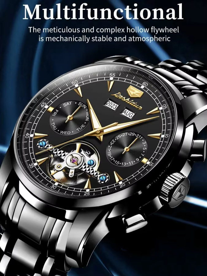 JSDUN Armbanduhr Automatik, Edelstahl, Schwarz, Herren - Bild 6