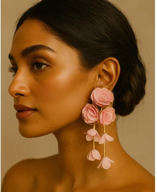 GoGo Star Ohrringe, Chiffon-Blumen, mehrschichtige Fransen, rosa, Damen - Bild 1