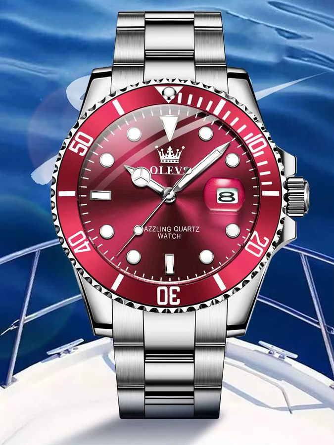 OLEVS Armbanduhr, Automatik, Edelstahl, rotes Zifferblatt, Herren - Bild 6