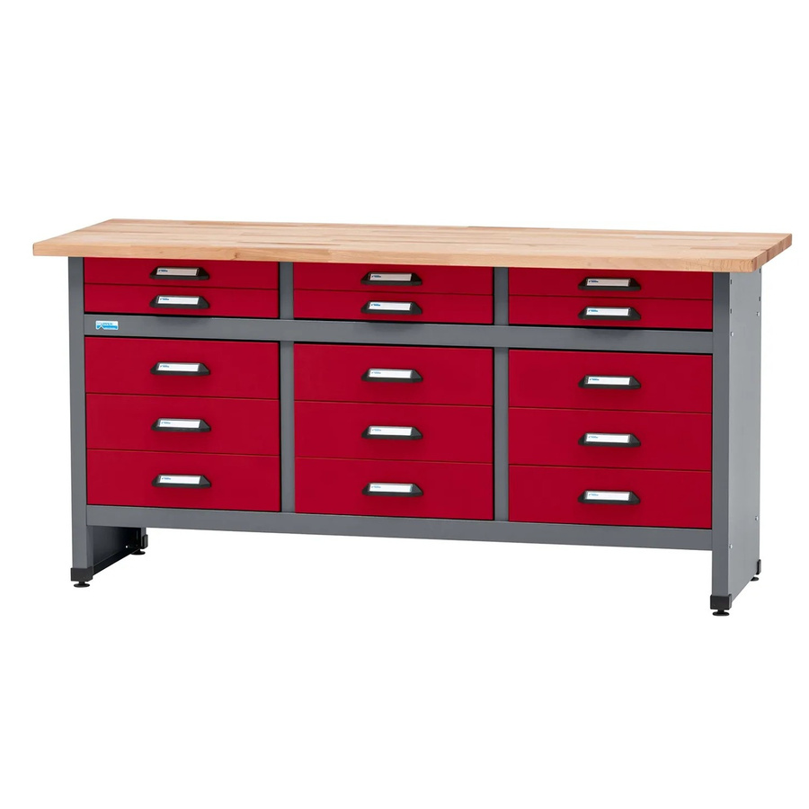 Küpper Werkbank mit 15 Schubladen aus Vollbuchenplatte, Dunkelrot, B/T/H: 170 x 60 x 84 cm - Bild 2