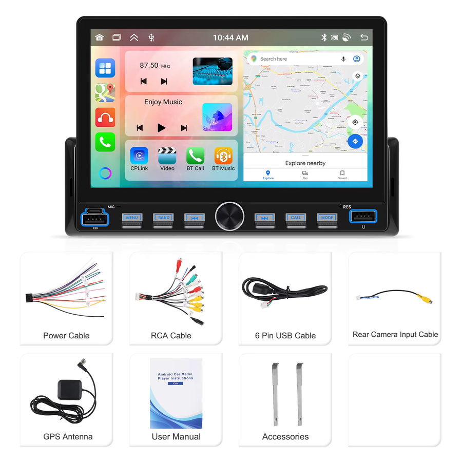 Podofo 7 Zoll Wireless Carplay Android Auto Autoradio mit 6 GB RAM und 128 GB Speicher, GPS-Navigation, Bluetooth und FM/RDS, 2-DIN Head Unit in Schwarz - Bild 6