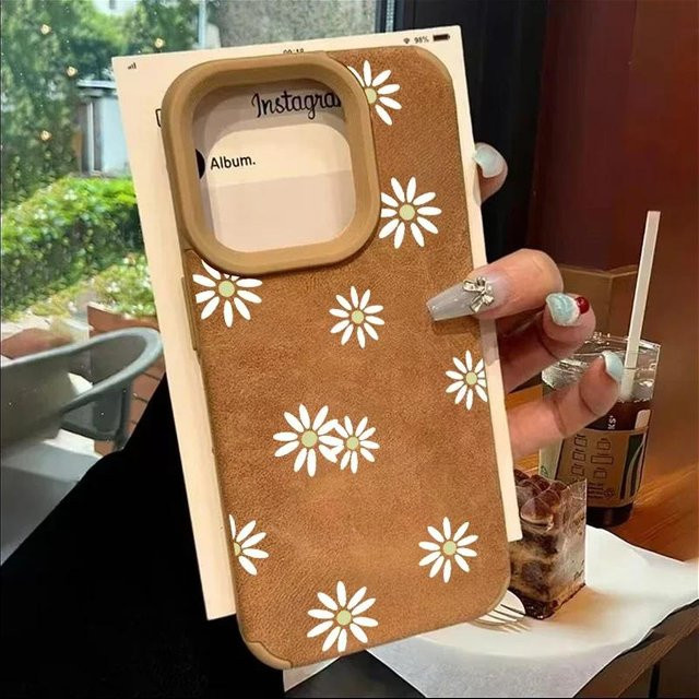 Yiran Handyhülle aus gebundenem Leder mit Sonnenblumen-Design für iPhone 11 bis iPhone 16 Pro Max in Braun - Bild 1