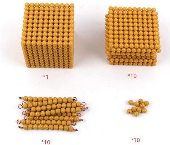 Kidsly Montessori Goldene Perlen Einheit Balken Quadrat Würfel, Lernwerkzeuge, Mathe-Spielzeug - Bild 1