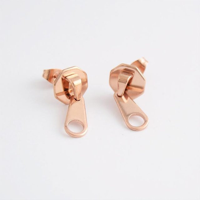 YULIN Ohrringe Edelstahl, Reißverschluss, Roségold, Unisex, Vintage - Bild 1