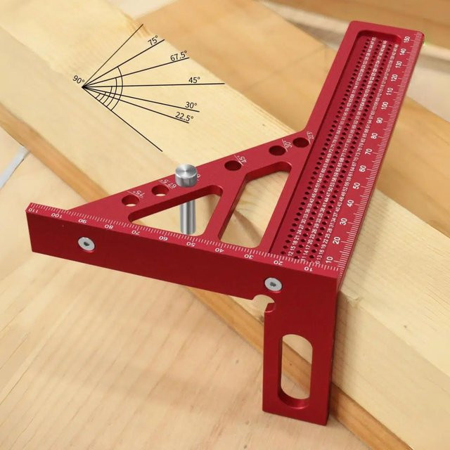 GDART 3D-Quadrat-Winkelmesser Set in Rot mit metrischem Mehrwinkel-Zeichendreieck und Winkelpositionierungs-Dübelstift - Bild 1