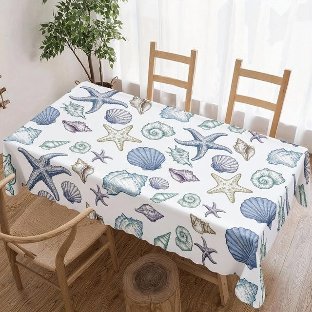 Wasserdichte rechteckige Tischdecke mit Muschel- und Seestern-Motiv von JINGYUE Pet in Grau, B/B: 90 x 140 cm - Bild 1