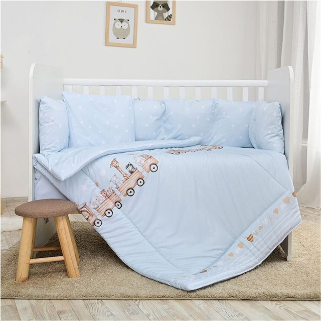 Lorelli Babybettwäsche-Set 5-tlg. aus 100% Baumwolle in Hellblau mit Decke, Kissen, Laken und Nestchen - Bild 1