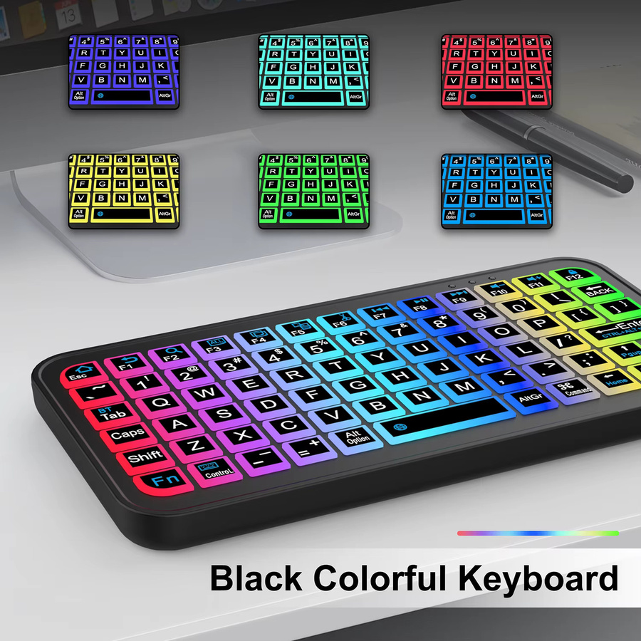 Kebidumei Mini RGB Bluetooth-Tastatur mit Hintergrundbeleuchtung, wiederaufladbare drahtlose Tastatur für PC, Tablet, Laptop, iPad, iOS, Android und MacBook, Schwarz - Bild 3