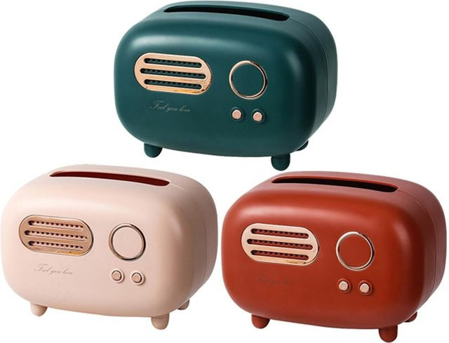 Retro Radio Taschentuchbox von The Red Sun als Vintage Desktop Organizer für Servietten und Feuchttücher, Mehrfarbig - Bild 1