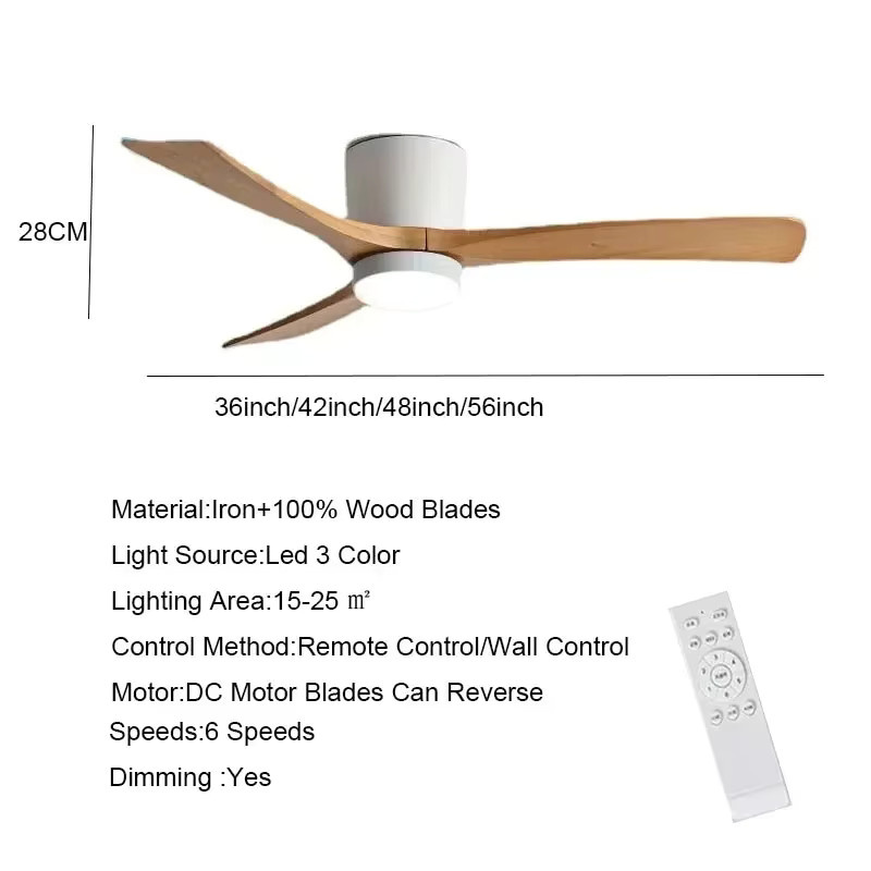 KFKF Moderner Deckenventilator mit LED-Beleuchtung, weiß, Gleichstrommotor, umkehrbare Holzflügel und Fernbedienung - Bild 1