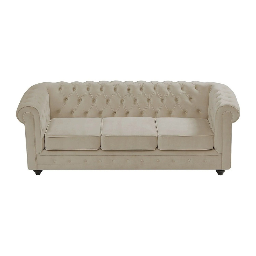 Vente-unique Chesterfield Sofa aus Samt in Beige ohne Schlafmöglichkeit - Bild 2