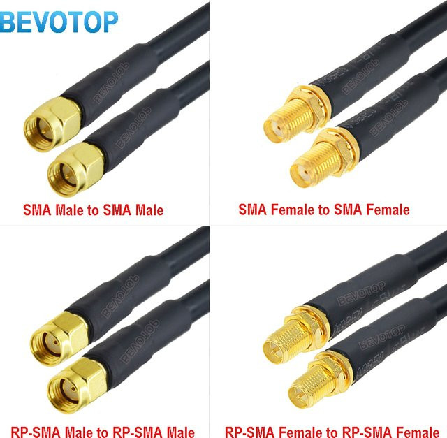 BEVOTOP LMR300 Koaxialkabel Verlängerung RP SMA auf SMA Männlich und Weiblich, Farbe: Schwarz - Bild 1
