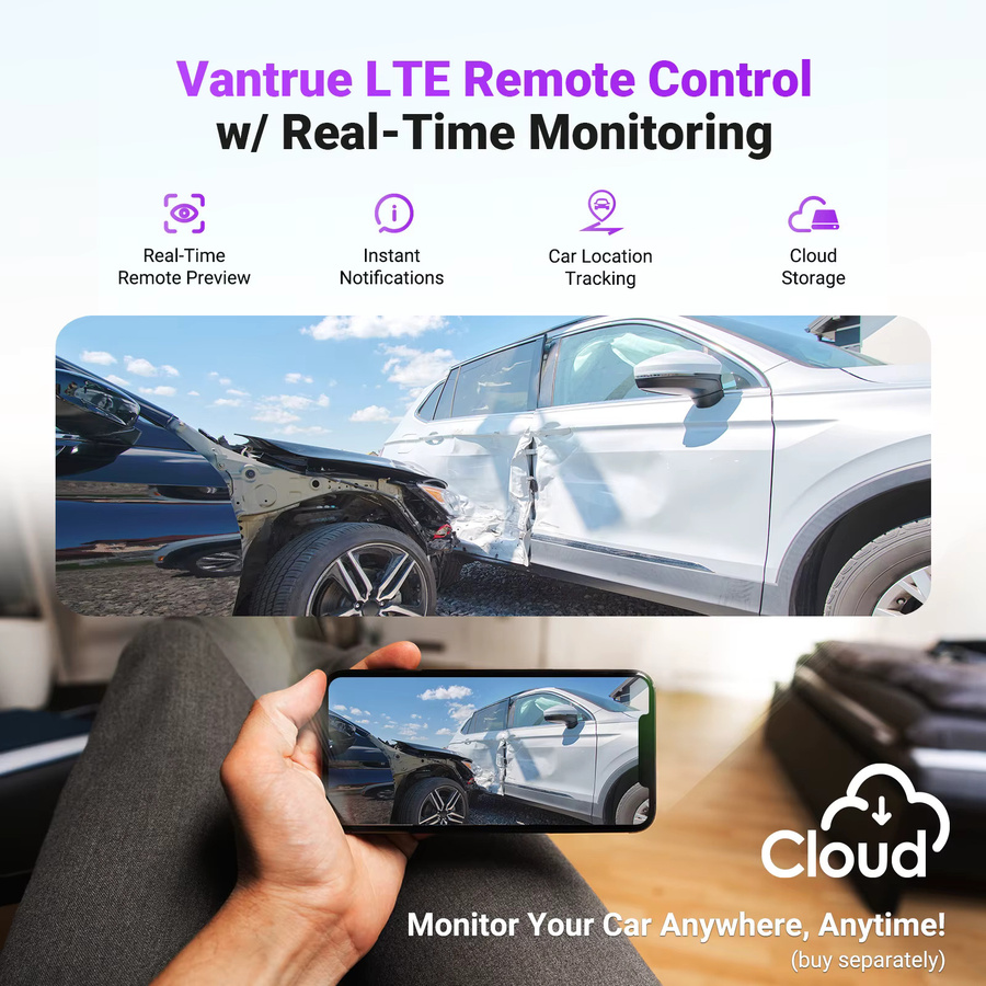 Vantrue S1 Pro Max 4K DashCam mit STARVIS 2, HDR, PlatePix Nachtsicht, 5G WiFi, ADAS und GPS, Schwarz - Bild 2