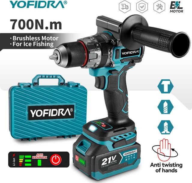 YOFIDRA Bürstenloser Elektro-Schlagbohrschrauber mit 20+3 Drehmomentstufen und Kompatibilität für Makita 21V Akku - Bild 1