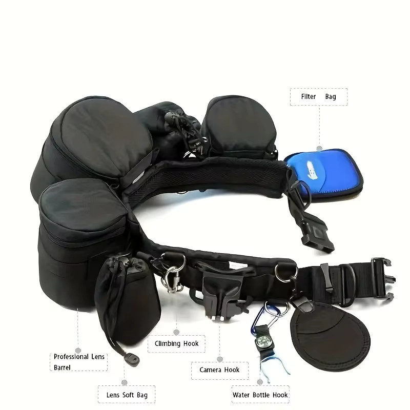 MovingMic DSLR-Kamera-Hüftgurt in Schwarz, multifunktionales Outdoor-Fotografie-Zubehör für SLR/DSLR, Stative, Taschenlampen und Wasserflaschen - Bild 4