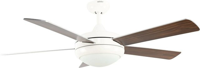 AIRERYDER Deckenventilator Ursa mit Beleuchtung und Fernbedienung, Weiß und Silber mit Flügeln in Nussbaum, Durchmesser: 132 cm - Bild 1