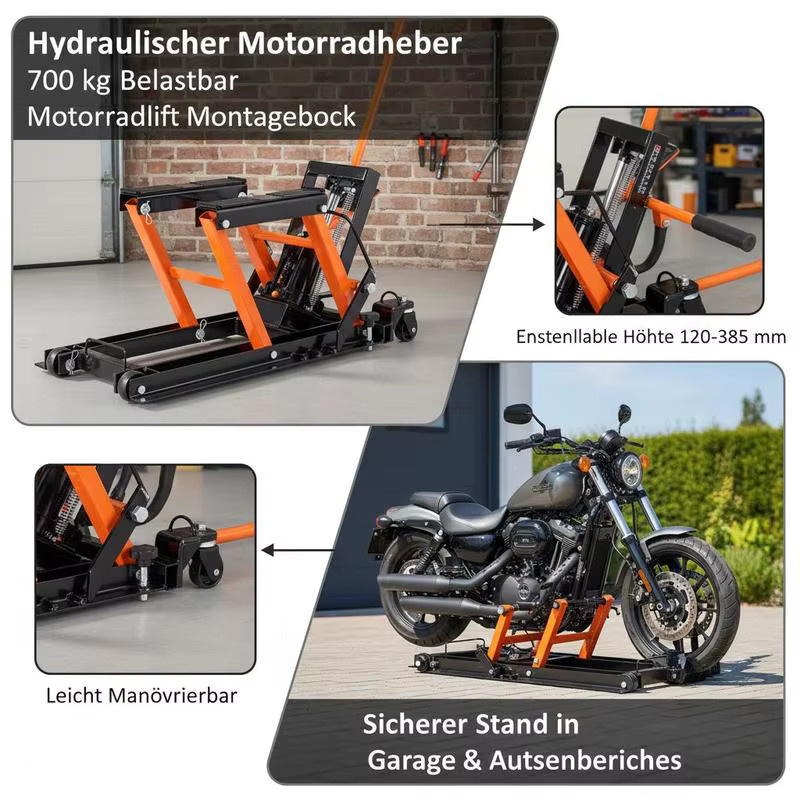Hydraulische Motorradhebebühne mit 782 kg Tragkraft und verstellbarer Hubhöhe von 12 bis 38,5 cm in Grün - Bild 4