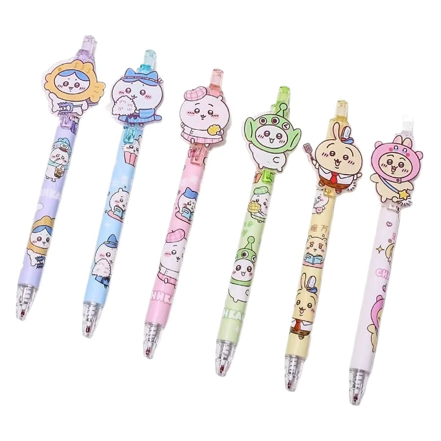 6er Set Chiikawa Anime Gelstifte mit schwarzer Tinte, Motiv Hachiware und Usagi, bunte Designs für Schule und Büro - Bild 2