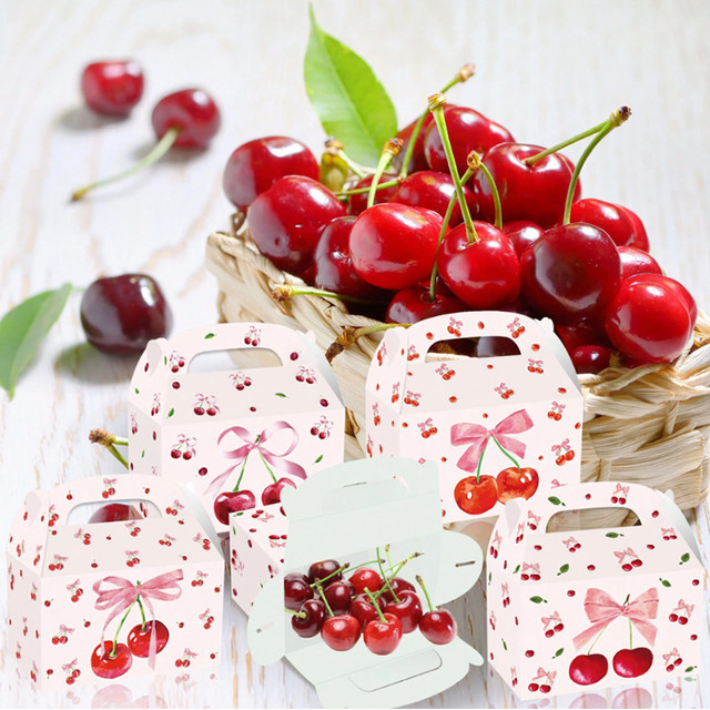 Kirsche Motiv Geschenkboxen aus Papier in Weiß für Geburtstag, Hochzeit und Party - Bild 1