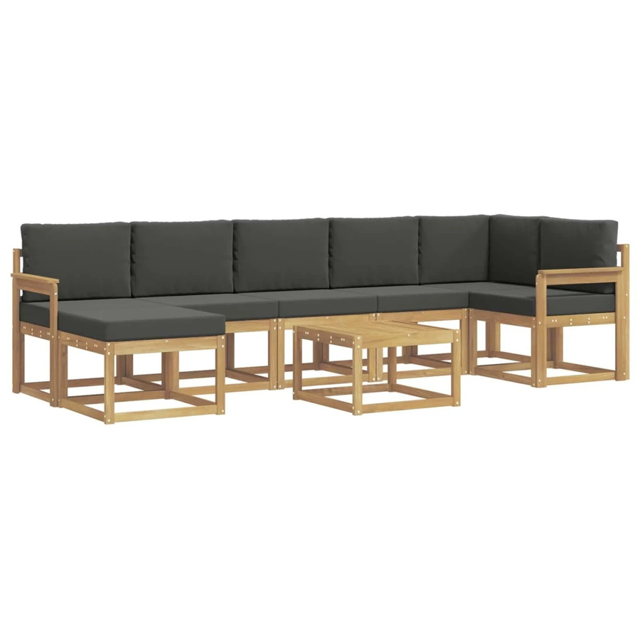 vidaXL Outdoor-Sofagarnitur 8-teilig in L-Form mit Akazienholz und UV-beständigem Polyester in Weiß und Anthrazit - Bild 2