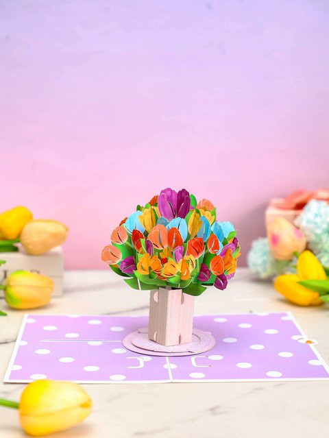 Opjoys Pop-Up-Grußkarte mit Tulpen-Motiv in Mehrfarbig - Bild 1