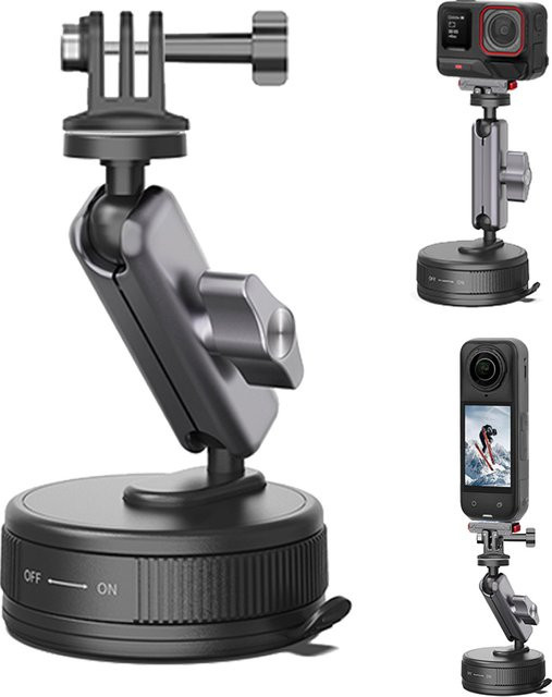 Insta360 Saugnapf-Autohalterung für Windschutzscheiben, verstellbares Zubehör für Insta360 X3 X4 X5 GO Ultra ACE PRO 2 GO 3S, Schwarz - Bild 1