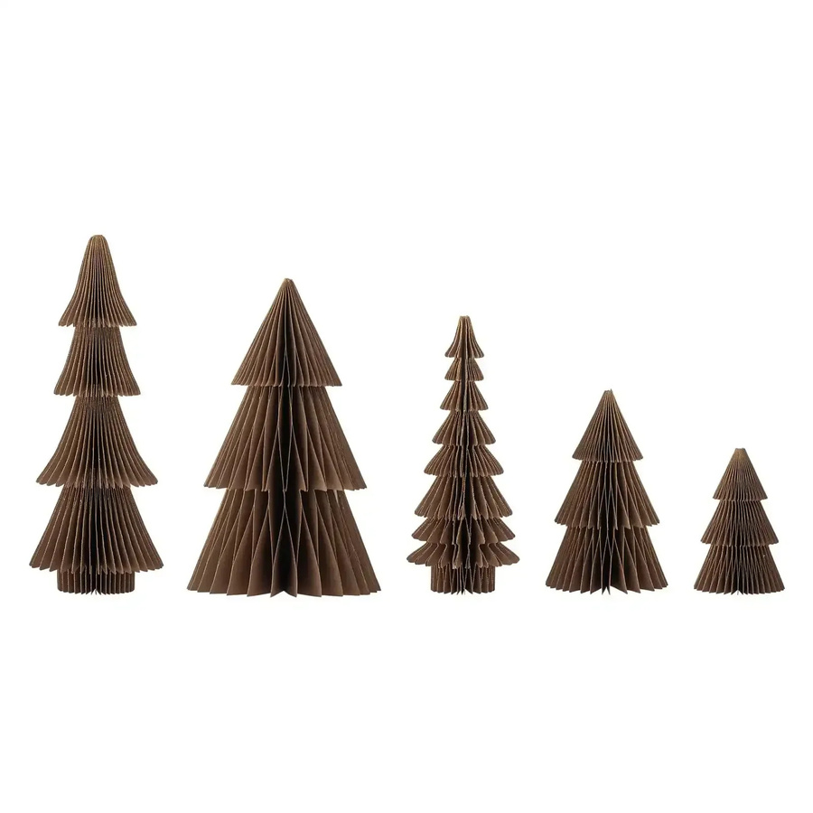 Bloomingville Baumschmuck Milan aus Papier in Braun und Gold – Set aus 5 Weihnachtsbäumchen - Bild 1