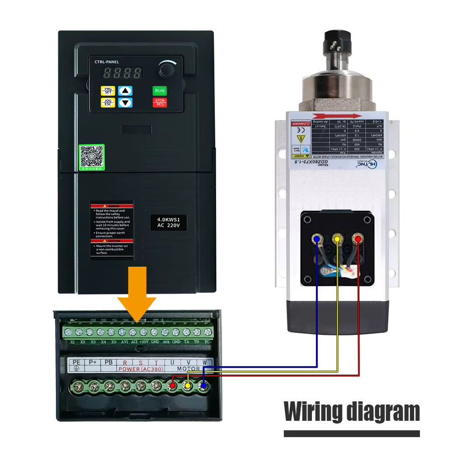 HLTNC Spindelmotor 3,5 kW mit Frequenzumrichter, 24000 U/min, luftgekühlt, einphasig 220 V, zum Fräsen - Bild 4