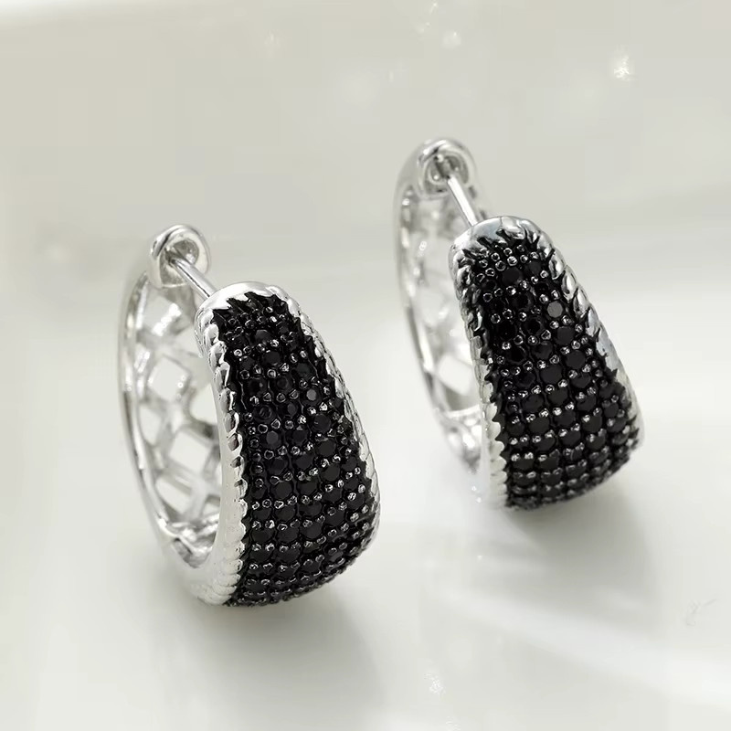 YoYo Creolen, silber, schwarze synthetische Zirkonia, Unisex - Bild 2