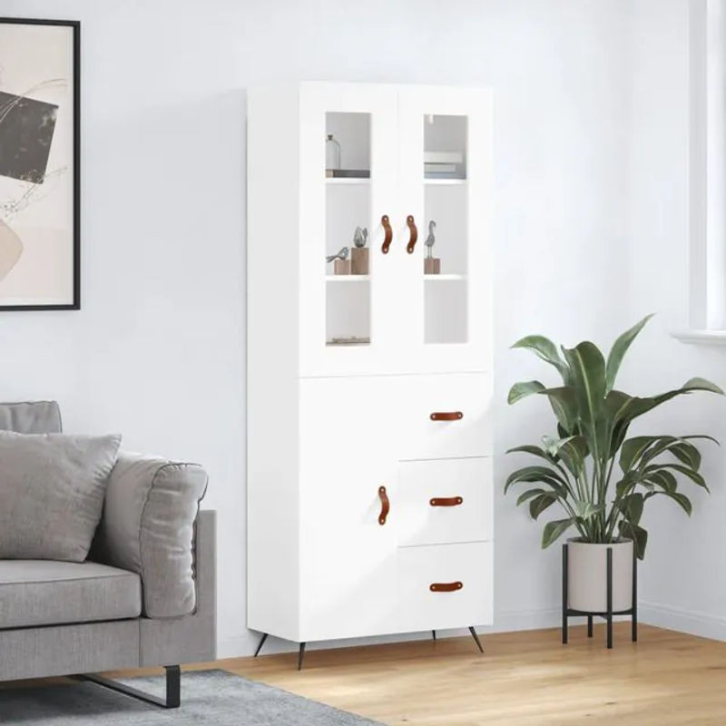 Vidaxl Vitrinenschrank Modern, Weiß, B: 69,5 cm, T: 34 cm, H: 180 cm - Bild 1