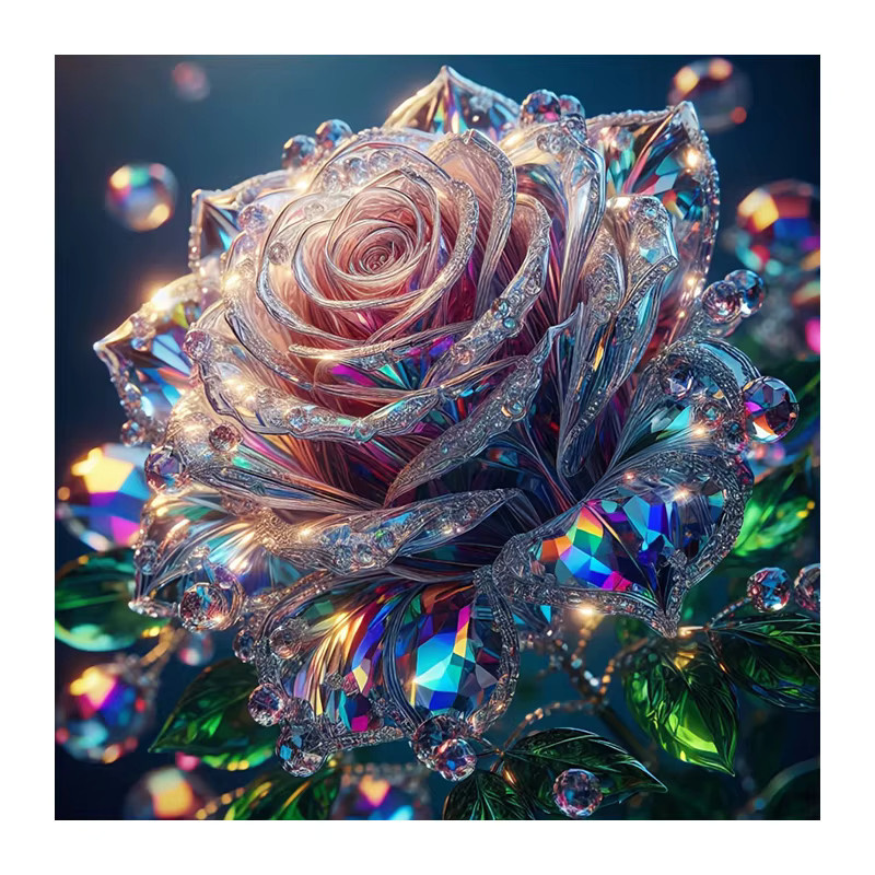 Huacan Diamantstickerei Set Rose in Glas, Mehrfarbiges Volldiamantgemälde mit Strasssteinen, B/H: 20 x 20 cm - Bild 4