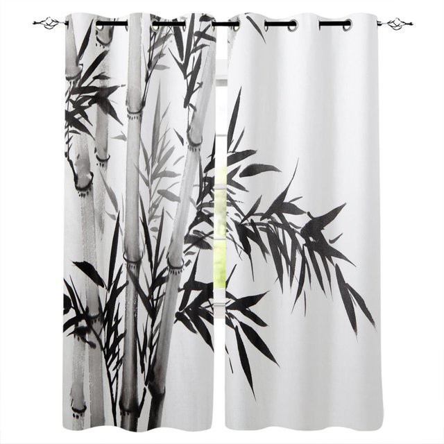 Yiran Furniture Bambus-Fenstervorhänge im orientalischen Stil, 2-teiliges Set aus Polyester, Naturholz-Optik, halbtransparent, Farbe: Braun/Weiß, B: 100 cm, H: 240 cm - Bild 1