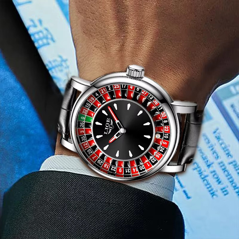 LIGE Armbanduhr, Quarz, Leder, Schwarz, Roségold, Herren - Bild 6