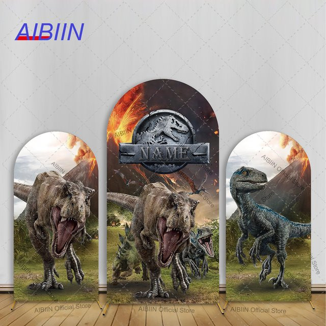 AIBIIN Dinosaurier Party Hintergrund mit Vulkan und T-Rex für Geburtstag und Baby Shower, Mehrfarbig, Breite: 120 cm, Höhe: 50 cm - Bild 1
