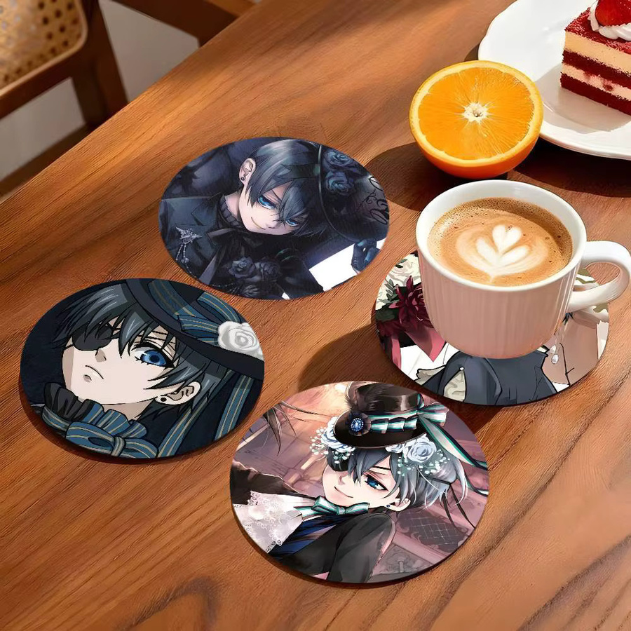 Runder Holz-Untersetzer mit Ciel Phantomhive Anime-Motiv, Durchmesser: 10 cm, Mehrfarbig - Bild 2