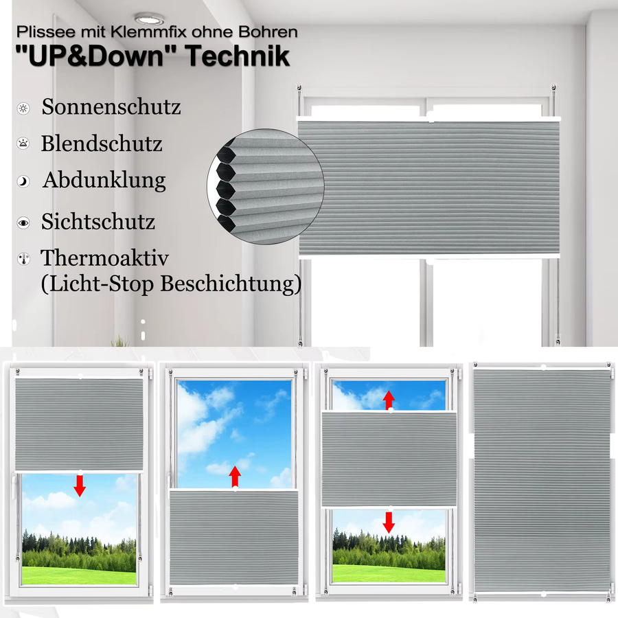 WOLTU Anti-Sonnenrollo Honeycomb Plissee-Jalousie in Blau mit Clip-Halterung zur Montage ohne Bohren, Blackout und UV-beständig, B: 130 cm, H: 80 cm - Bild 3