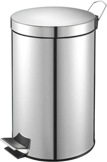 PROREGAL Runder Tretabfallsammler aus Edelstahl in Silber mit herausnehmbarem Kunststoff-Inneneimer, 12 Liter, H x B x T: 40 x 29,5 x 25,5 cm - Bild 1