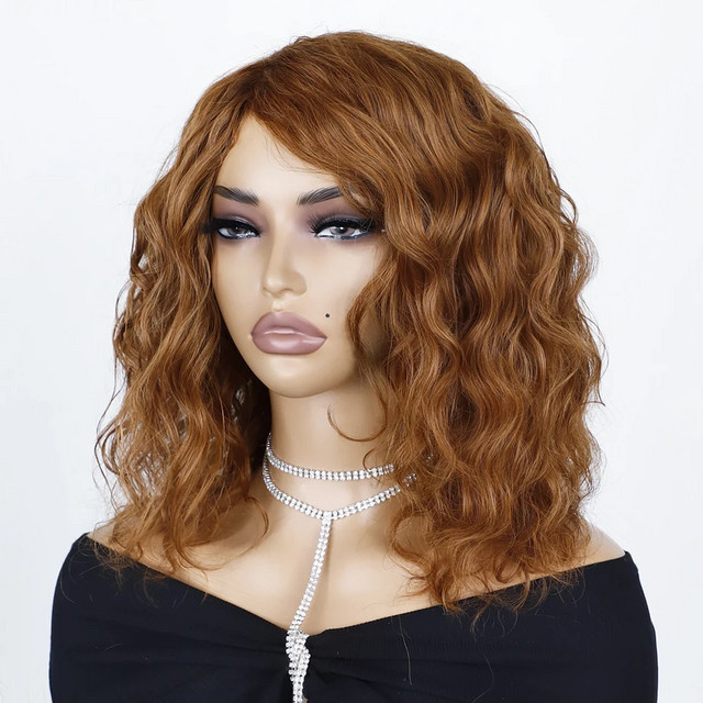 Styleicon Bob Perücke, braun-blond, lockig mit Pony, menschliches Haar - Bild 1
